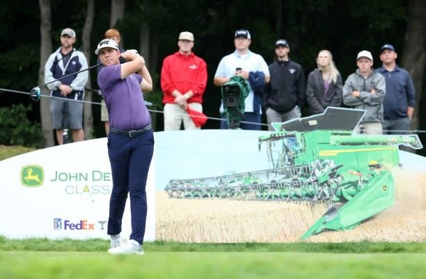 Luke List on the 18th green during the third round of the John Deere Classic at TPC Deere Run on July 10, 2021 in Silvis, Illinois.