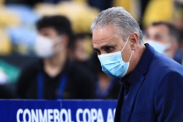 Tite head coach of Brazil looks on prior to the final of Copa America Brazil 2021 between Brazil and Argentina at Maracana Stadium on July 10, 2021...
