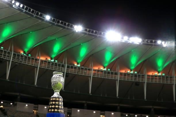 Detail of the trophy prior to the final of Copa America Brazil 2021 between Brazil and Argentina at Maracana Stadium on July 10, 2021 in Rio de...