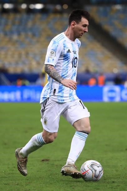 Lionel Messi of Argentina during the final of Copa America Brazil 2021 between Brazil and Argentina at Maracana Stadium on July 10, 2021 in Rio de...