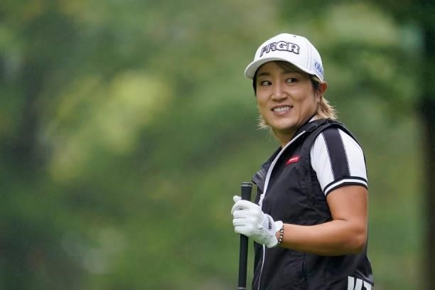 Asako Fujimoto of Japan smiles during the final round of the Nipponham Ladies Classic at Katsura Golf Club on July 11, 2021 in Tomakomai, Hokkaido,...