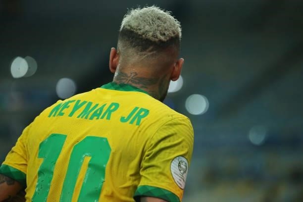 Neymar Jr. Of Brazil in action during the final of Copa America Brazil 2021 between Brazil and Argentina at Maracana Stadium on July 10, 2021 in Rio...