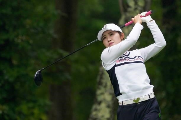 Ayaka Furue of Japan hits her tee shot on the 2nd hole during the final round of the Nipponham Ladies Classic at Katsura Golf Club on July 11, 2021...