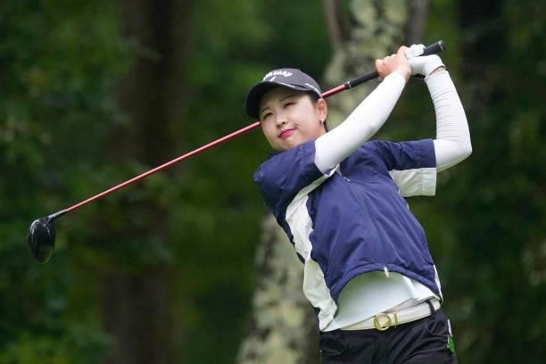 Hana Lee of South Korea hits her tee shot on the 2nd hole during the final round of the Nipponham Ladies Classic at Katsura Golf Club on July 11,...