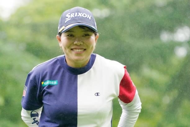 Minami Katsu of Japan smiles during the final round of the Nipponham Ladies Classic at Katsura Golf Club on July 11, 2021 in Tomakomai, Hokkaido,...