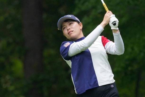 Minami Katsu of Japan hits her tee shot on the 2nd hole during the final round of the Nipponham Ladies Classic at Katsura Golf Club on July 11, 2021...