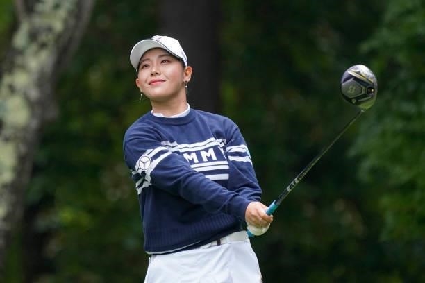 Yuri Yoshida of Japan hits her tee shot on the 2nd hole during the final round of the Nipponham Ladies Classic at Katsura Golf Club on July 11, 2021...