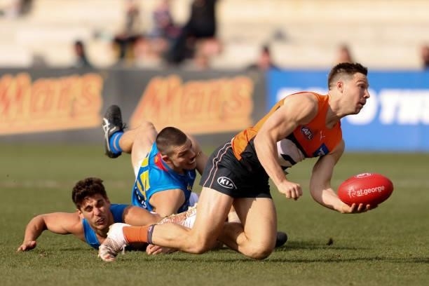 Toby Greene of the Giants in action during the round 17 AFL match between Greater Western Sydney Giants and Gold Coast Suns at Mars Stadium on July...