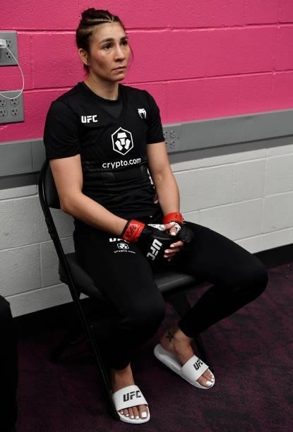 Irene Aldana of Mexico warms up prior to her fight during the UFC 264 event at T-Mobile Arena on July 10, 2021 in Las Vegas, Nevada.