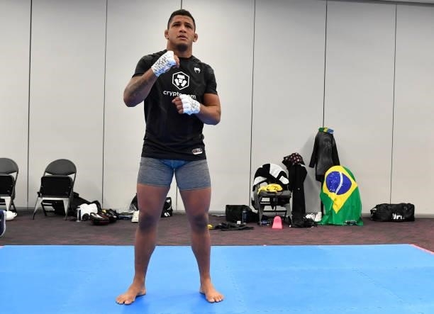 Gilbert Burns of Brazil warms up prior to his fight during the UFC 264 event at T-Mobile Arena on July 10, 2021 in Las Vegas, Nevada.