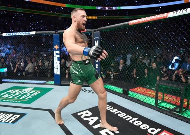 Conor McGregor of Ireland prepares to fight Dustin Poirier during the UFC 264 event at T-Mobile Arena on July 10, 2021 in Las Vegas, Nevada.