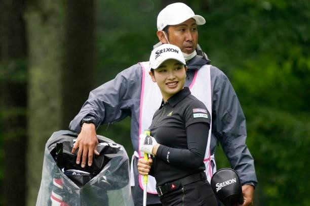 Sakura Koiwai of Japan smiles during the final round of the Nipponham Ladies Classic at Katsura Golf Club on July 11, 2021 in Tomakomai, Hokkaido,...