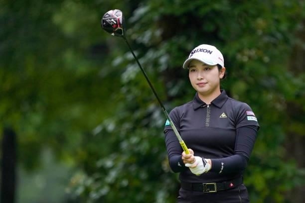 Sakura Koiwai of Japan hits her tee shot on the 2nd hole during the final round of the Nipponham Ladies Classic at Katsura Golf Club on July 11, 2021...