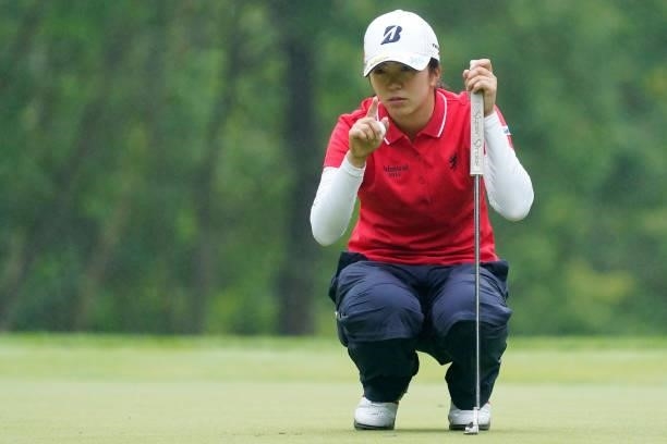Kotone Hori of Japan lines up her putt on the 15th hole during the final round of the Nipponham Ladies Classic at Katsura Golf Club on July 11, 2021...