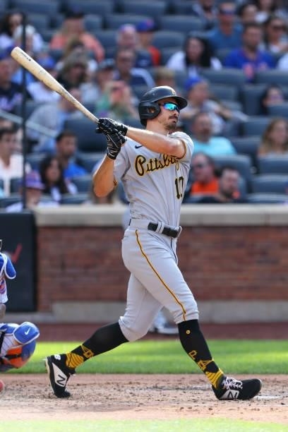 Bryan Reynolds of the Pittsburgh Pirates during game one of a double header against the New York Mets at Citi Field on July 10, 2021 in New York City.