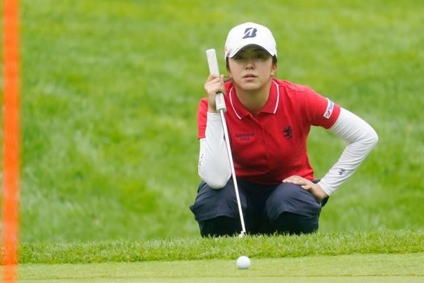 Kotone Hori of Japan lines up her putt on the 18th hole during the final round of the Nipponham Ladies Classic at Katsura Golf Club on July 11, 2021...