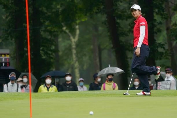 Kotone Hori of Japan putts on the 17th hole during the final round of the Nipponham Ladies Classic at Katsura Golf Club on July 11, 2021 in...