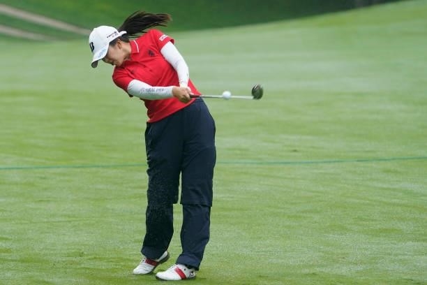 Kotone Hori of Japan hits her second shot on the 17th hole during the final round of the Nipponham Ladies Classic at Katsura Golf Club on July 11,...