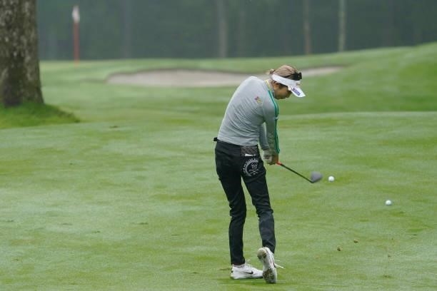 Kumiko Kaneda of Japan hits her second shot on the 2nd hole during the final round of the Nipponham Ladies Classic at Katsura Golf Club on July 11,...