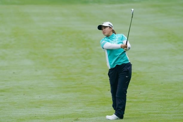 Mao Saigo of Japan hits her second shot on the 15th hole during the final round of the Nipponham Ladies Classic at Katsura Golf Club on July 11, 2021...