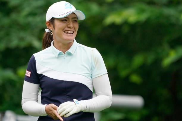 Ayaka Watanabe of Japan smiles during the final round of the Nipponham Ladies Classic at Katsura Golf Club on July 11, 2021 in Tomakomai, Hokkaido,...