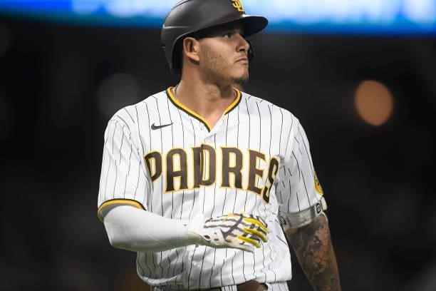 Manny Machado of the San Diego Padres plays during a baseball game against the Colorado Rockies at Petco Park on July 10, 2021 in San Diego,...