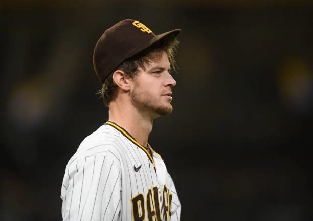 Wil Myers of the San Diego Padres plays during a baseball game against the Colorado Rockies at Petco Park on July 10, 2021 in San Diego, California.