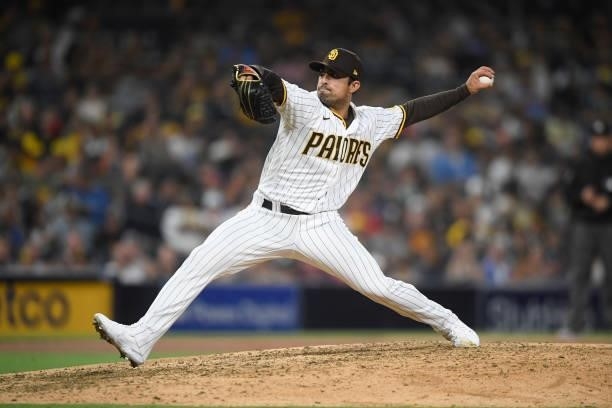 Daniel Camarena of the San Diego Padres plays during a baseball game against the Colorado Rockies at Petco Park on July 10, 2021 in San Diego,...
