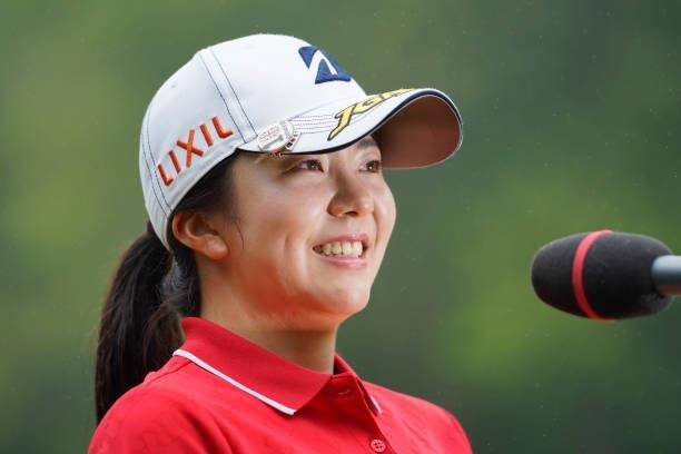 Kotone Hori of Japan smiles while interviewed after winning the tournament following the final round of the Nipponham Ladies Classic at Katsura Golf...
