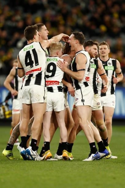 Nathan Murphy of the Magpies celebrates a goal during the round 17 AFL match between Richmond Tigers and Collingwood Magpies at Melbourne Cricket...