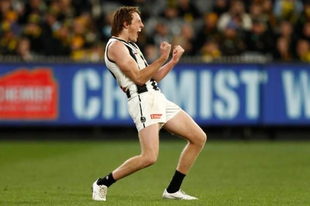 Nathan Murphy of the Magpies celebrates a goal during the round 17 AFL match between Richmond Tigers and Collingwood Magpies at Melbourne Cricket...