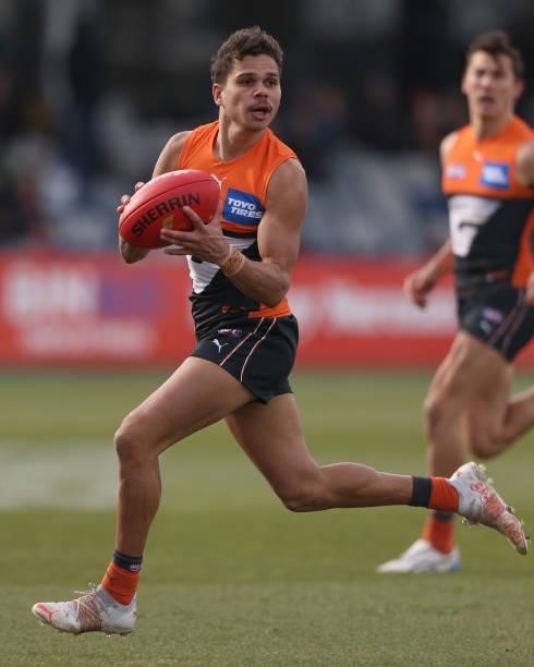 Bobby Hill of the Giants in action during the round 17 AFL match between Greater Western Sydney Giants and Gold Coast Suns at Mars Stadium on July...