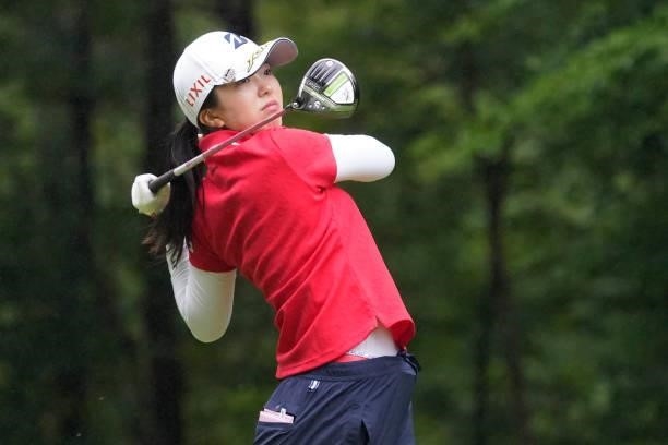 Kotone Hori of Japan plays her shot during the final round of the Nipponham Ladies Classic at Katsura Golf Club on July 11, 2021 in Tomakomai,...