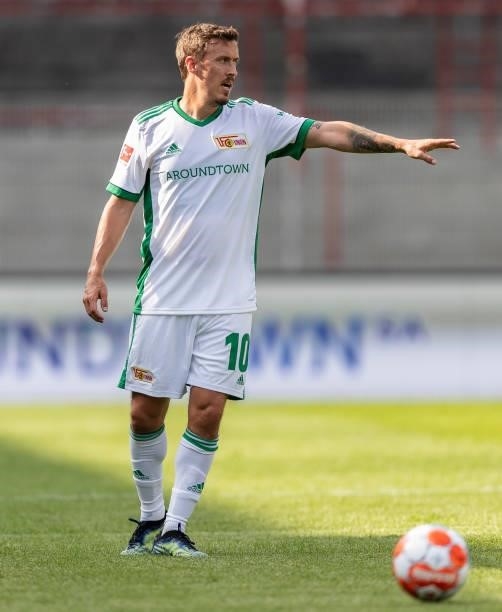 Max Kruse of 1.FC Union Berlin gestures during the pre-season friendly match between 1.FC Union Berlin and 1.FC Union Berlin at Stadion An der Alten...