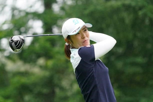 Ayaka Watanabe of Japan hits her tee shot on the 17th hole during the final round of the Nipponham Ladies Classic at Katsura Golf Club on July 11,...