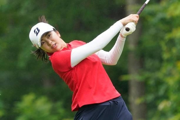 Kotone Hori of Japan hits her tee shot on the 3rd hole during the final round of the Nipponham Ladies Classic at Katsura Golf Club on July 11, 2021...