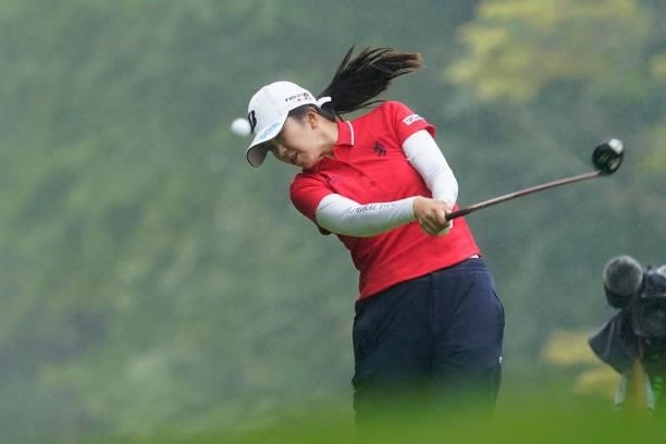 Kotone Hori of Japan plays her shot during the final round of the Nipponham Ladies Classic at Katsura Golf Club on July 11, 2021 in Tomakomai,...