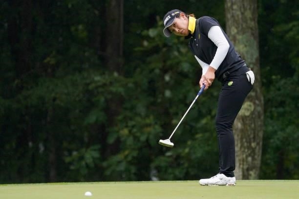 Maiko Wakabayashi of Japan putts on the 9th hole during the final round of the Nipponham Ladies Classic at Katsura Golf Club on July 11, 2021 in...