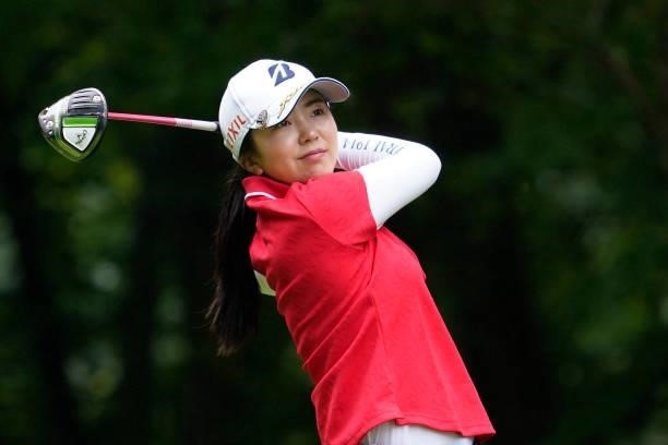 Kotone Hori of Japan hits her tee shot on the 3rd hole during the final round of the Nipponham Ladies Classic at Katsura Golf Club on July 11, 2021...