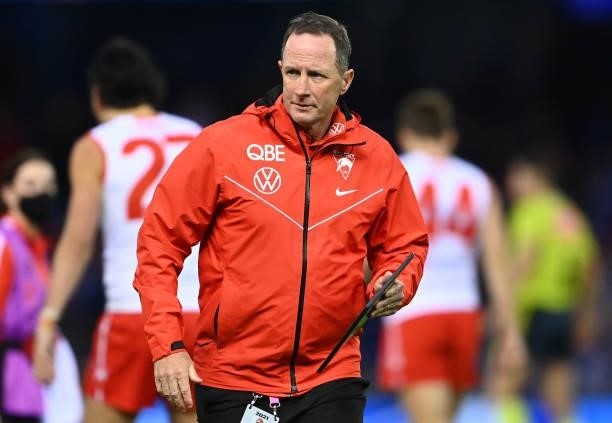 Don Pyke the assistant coach of the Swans looks on during the round 17 AFL match between Western Bulldogs and Sydney Swans at Marvel Stadium on July...
