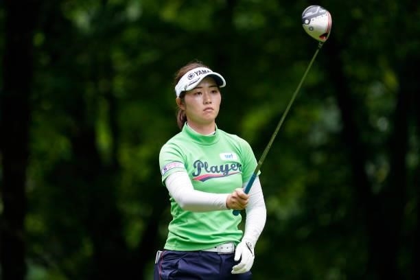Nozomi Uetake of Japan hits her tee shot on the 3rd hole during the final round of the Nipponham Ladies Classic at Katsura Golf Club on July 11, 2021...