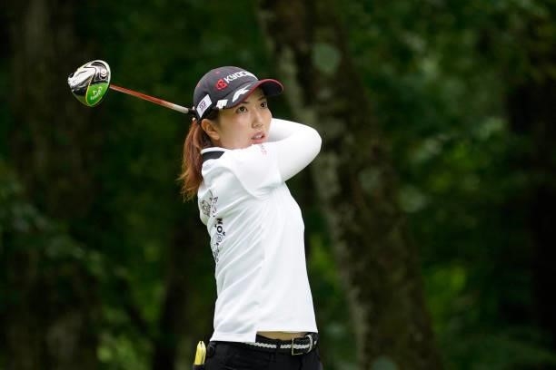 Ritsuiko Ryu of Japan hits her tee shot on the 3rd hole during the final round of the Nipponham Ladies Classic at Katsura Golf Club on July 11, 2021...