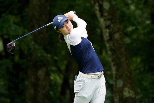 Haruka Morita of japan hits her tee shot on the 3rd hole during the final round of the Nipponham Ladies Classic at Katsura Golf Club on July 11, 2021...