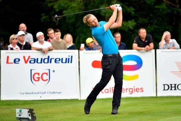 Marcel Siem of Germany plays his first shot on the 1st hole during Day Four of Le Vaudreuil Golf Challenge at Golf PGA France du Vaudreuil on July...