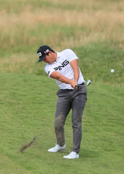 Ryutaro Nagano of Japan plays a shot during during practice for The 149th Open at Royal St George’s Golf Club on July 11, 2021 in Sandwich, England.