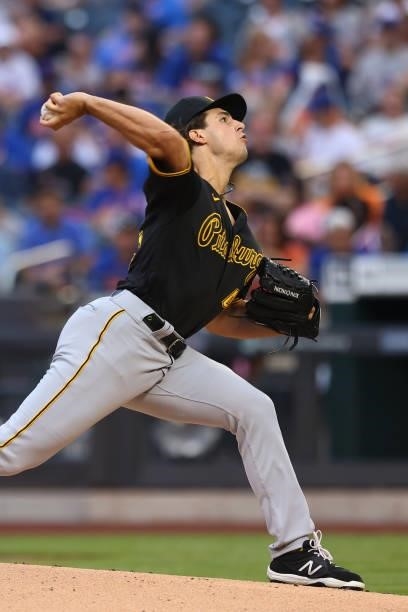 Max Kranick of the Pittsburgh Pirates in action against the New York Mets during the second game of a double header at Citi Field on July 10, 2021 in...