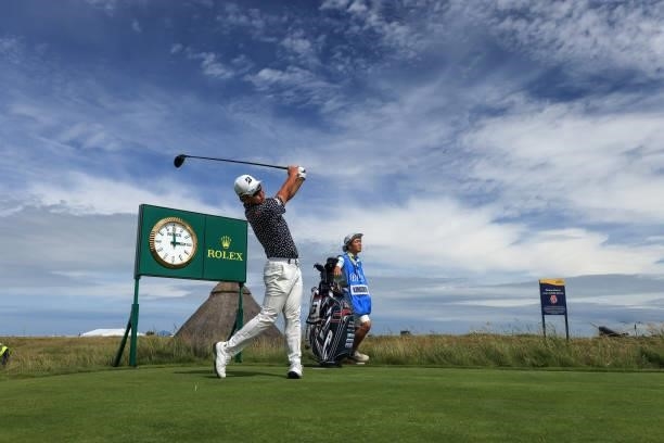 Ryosuke Kinoshita of Japan plays a shot during practice for The 149th Open at Royal St George’s Golf Club on July 11, 2021 in Sandwich, England.