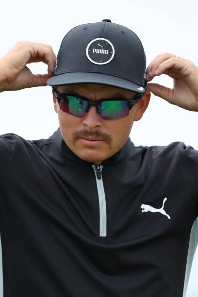 Rickie Fowler of the United States looks on during a practice round for The 149th Open at Royal St George’s Golf Club on July 11, 2021 in Sandwich,...