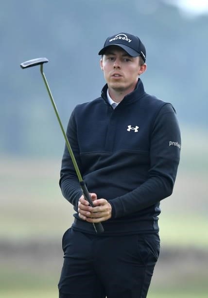 Matthew Fitzpatrick of England reacts to his putt on the 18th green during Day Four of the abrdn Scottish Open at The Renaissance Club on July 11,...