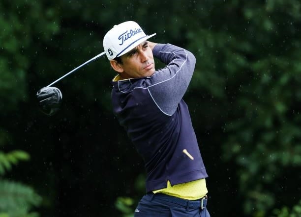 Rafa Cabrera Bello of Spain plays his shot from the second tee during the final round of the John Deere Classic at TPC Deere Run on July 11, 2021 in...